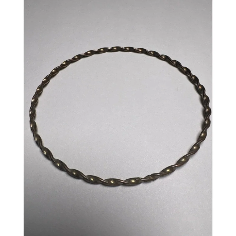 Bronze Tone Textured Bangle Bracelet Set 7pc Floral Hammered Twisted Stackable